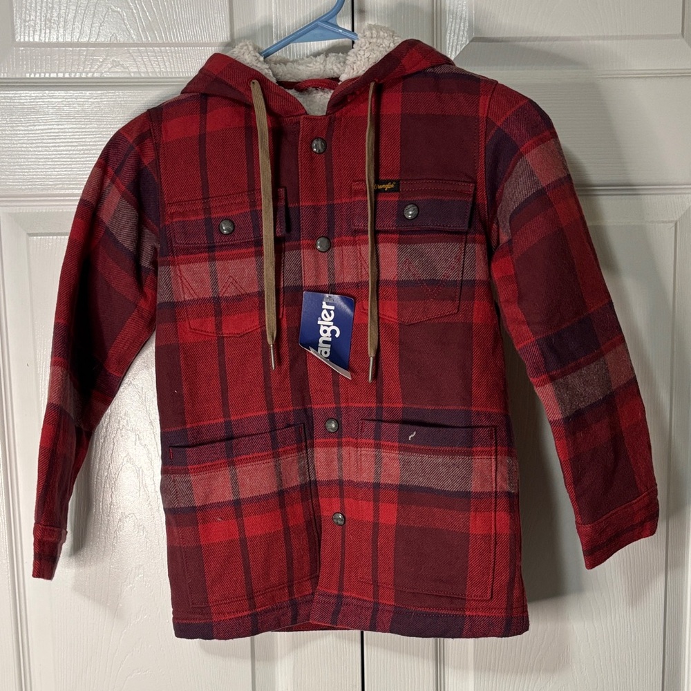 Wrangler Kids Red and Black Plaid Hoodie Sz Medium New With Tags